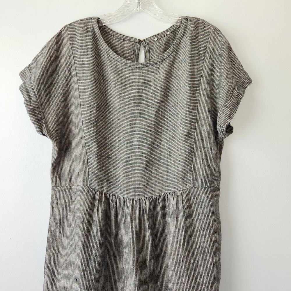 Garnet Hill Linen Dress Women's M Black White Stripe Beach Summer Vacation Boho - Picture 2 of 16